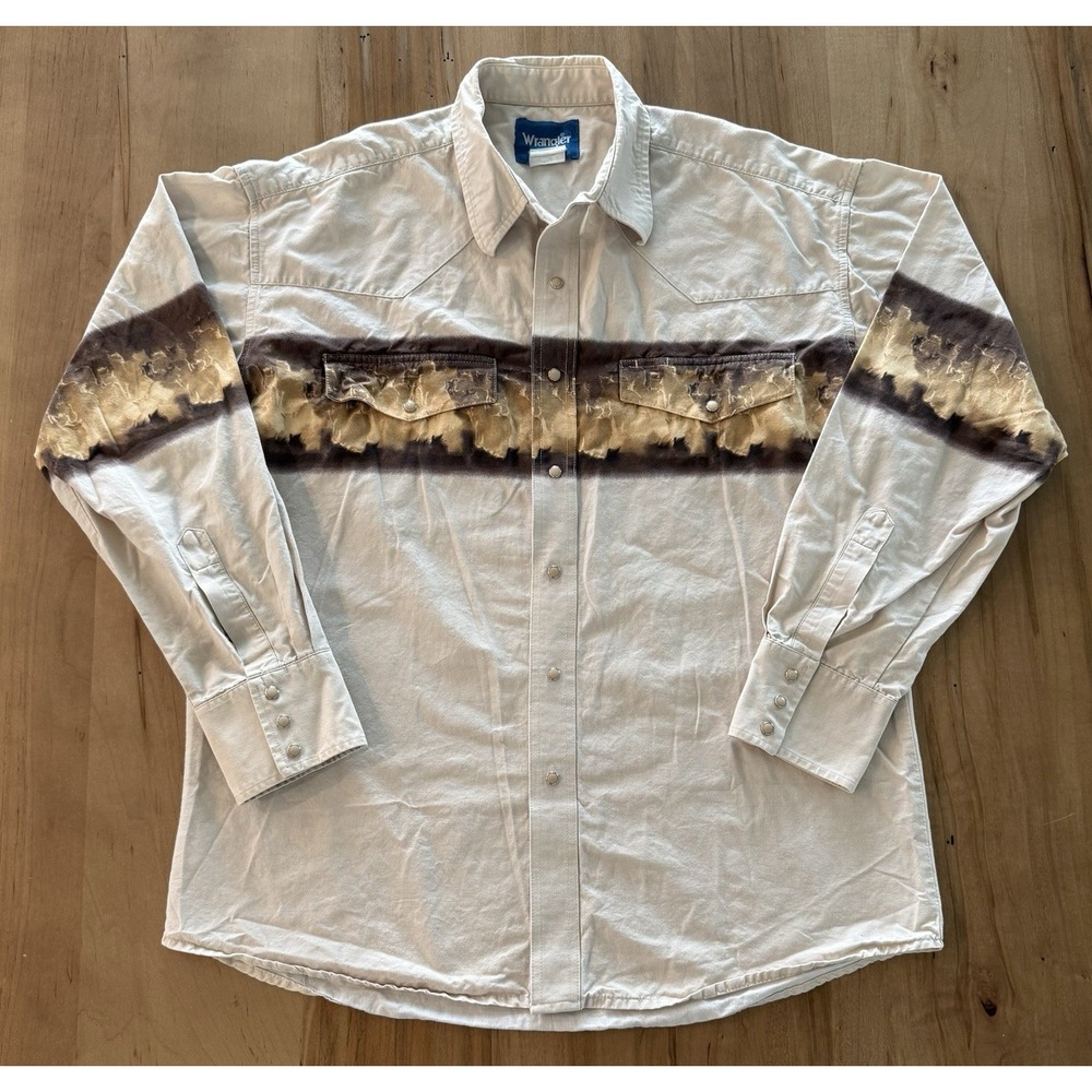 Vintage Wrangler Shirt Wild Horses Print Western Pearl Snap Button Mens Size L